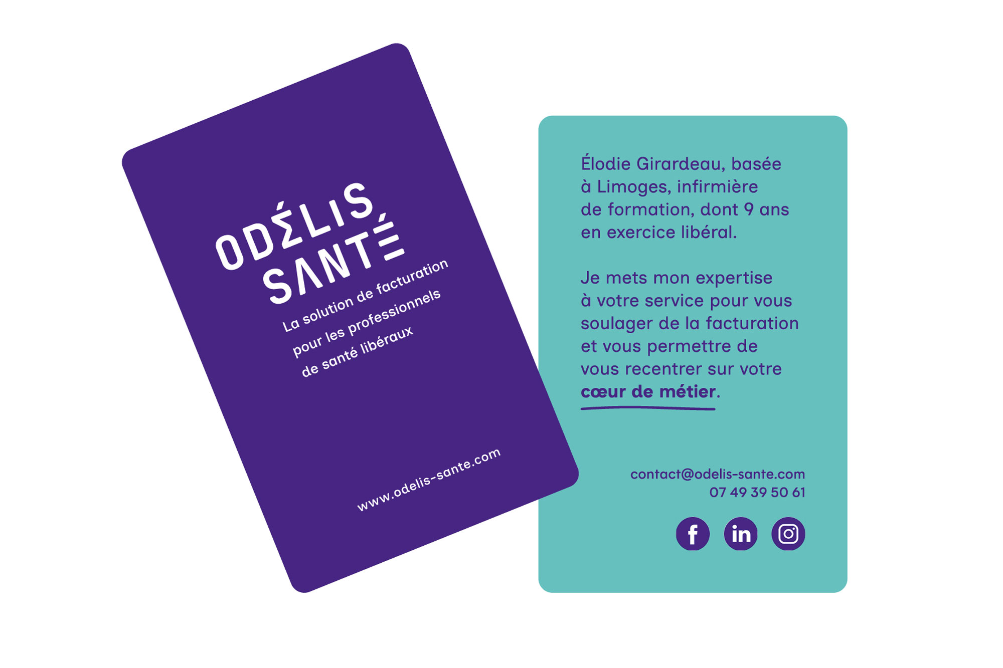 Odélis Santé carte de visite Odélis Santé • logotype Louise Devalois